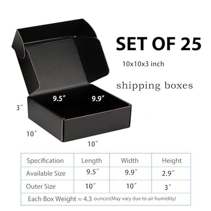 10x10x3 Black Shipping Boxes for Small Business, Packing, 25 Pack - color: Black, size: 10x10x3 Inch