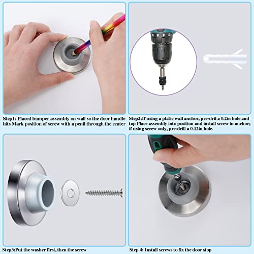 Pangda 10 Pieces Wall Door Stop Bumper Stainless Steel Wall Stops, Silver - color: Silver