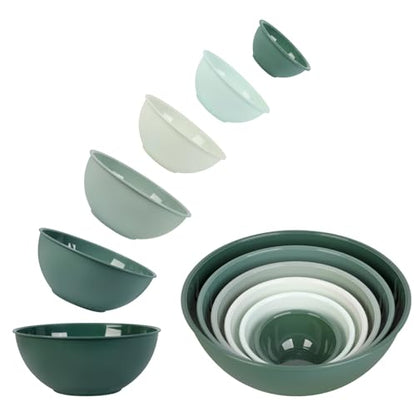 BoxedHome BPA Free Plastic Round Mixing Bowl with Lids, 12 Pack Nesting Bowls with Lids Set, Microwave and Dishwasher Safe Prep & Serving Bowls Great for Mixing, Baking, Serving (Green, 12pcs) - color: Green