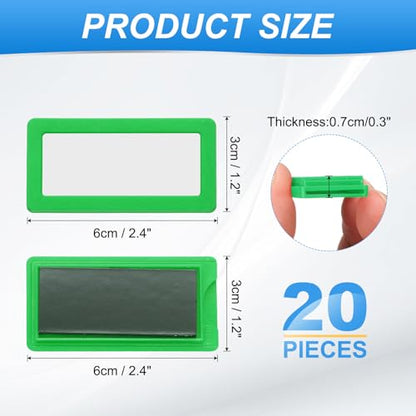 uxcell 20 Pcs Magnetic Label Holders, 2.4 x 1.2 Inch Data Card Holder with Paper Cards and Protective Films for Shelf White Board Toolbox Metal Wall Cabinet Drawer, Green - color: Green, size: 2.4 x 1.2 Inch