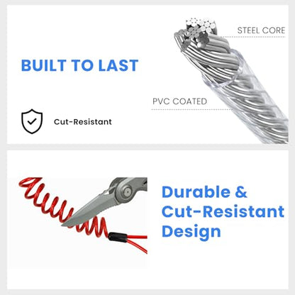 Security Cable Lock 2 Pack, 5FT Self-Coiling Stainless Steel Double Loop Cable, Flexible Anti-Theft Wire for Luggage, Bike, Helmet & Travel Gear (Red) - color: Red