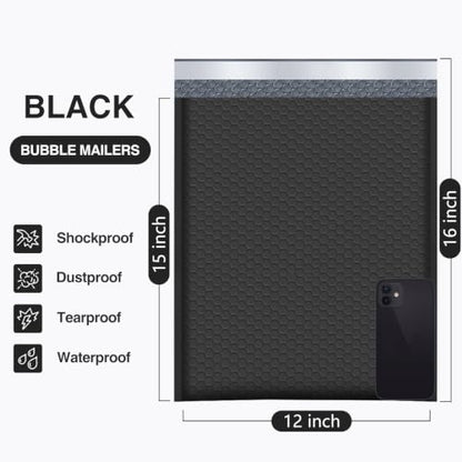 UCGOU Large Bubble Mailers 12x16" 25 Pack Usable Size 12x15" Black Padded - color: Black, size: 12x16" 25PC