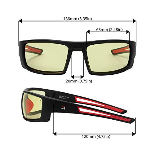 X Power ANSI Z87+ Safety Sunglasses Impact Resistant Polycarbonate Lens & Double Injection Frame - color: 002 Matte Black & Red Frame / Yellow Lens