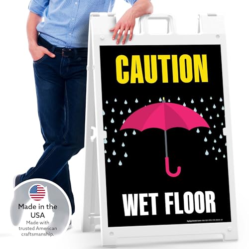 Caution Wet Floor Umbrella Folding Floor Sign, 24x36 Inches, Portable A Frame, Made in USA by My Sign Center - size: 24x36 Plastic
