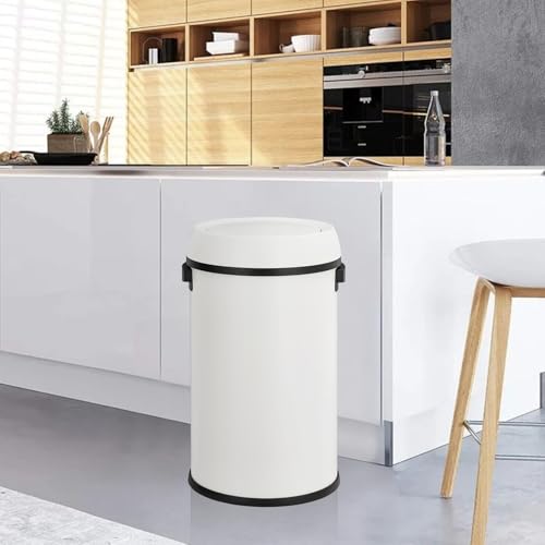Jojoka 17 Gallon/65L Round Open Top Trash Can, Commercial Stainless Steel Garbage Bin, Heavy Duty Fingerprint & Rust Resistant Waste Container for Kitchen, Office, Restaurant,Flip-Top Trash Can,White - color: White swing lid
