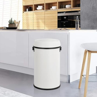 Jojoka 17 Gallon/65L Round Open Top Trash Can, Commercial Stainless Steel Garbage Bin, Heavy Duty Fingerprint & Rust Resistant Waste Container for Kitchen, Office, Restaurant,Flip-Top Trash Can,White - color: White swing lid