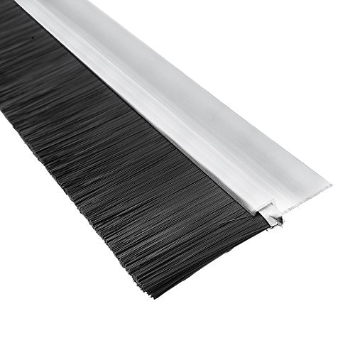 uxcell Door Bottom Sweep H-Shape Aluminum Alloy Base with 1.6-inch Black Nylon Brush 39-inch x 2.68-inch - color: Silver, size: 39.37" x 1.6"