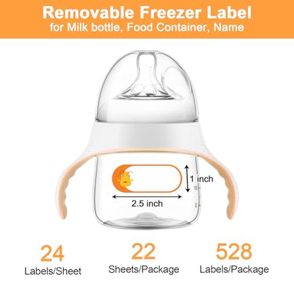 528 Pcs 1 x 2.5 Inch Baby Milk Bottle Labels Writeable, Removable Freezer Labels, 528 Food Stickers Cartoon Waterproof, Residue-Free Food Storage Label, for Kitchen, Mason Jar - color: Animalcartoon