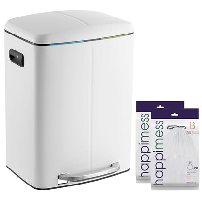 happimess Marco 10.6 Gal Double Bucket Step Trash Can, Cotton White - color: White