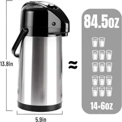 Coffee Carafe, Insulated Airpot Coffee Dispenser with Pump, 2.5L - color: Stainless Steel Color
