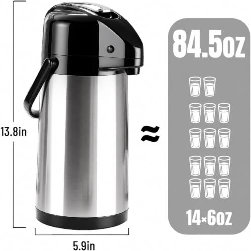 Coffee Carafe, Insulated Airpot Coffee Dispenser with Pump, 2.5L - color: Stainless Steel Color