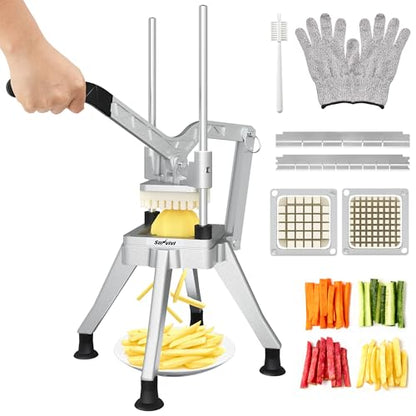 Sunvivi Commercial French Fry Cutter, Heavy Duty Potato Slicer with 2 Replaceable blades (1/2 & 3/8 Inch), Professional Fries Cutter for Potatoes, Carrots, Cucumber, Onion, Yam, Stainless Steel - size: Extra-Large-Heavy-duty 3 corners