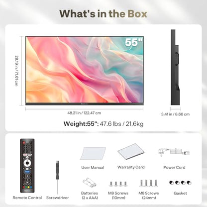 SYLVOX Outdoor TV, 55 inch Full Sun TV 2000 nits, Ultra-Narrow Bezel - size: 55-inch, style: Frameless Pro