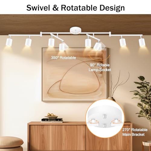 BoostArea LED 8 Light Track Lighting Kit, White 8 Way Ceiling Spot Lighting, Flexibly Rotatable Light Head for Kitchen, Living Room, Bedroom, GU10 Bulb Not Included - color: 8 Light-White