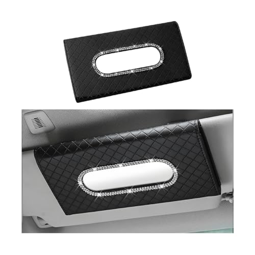 Bling Car Visor Tissue Holder, Crystal Rhinestones Vehicle Sun Visor Hanging Napkin Organizer Case with Ergonomic Take Out Port, Automotive Interior Tissue Dispenser, Universal Fit (Black) - color: Black