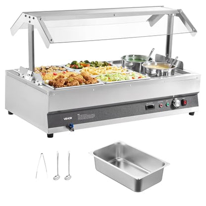 VEVOR Electric Soup Warmer, Two 6.34QT Pots & Six 1/3 Pans, Stainless Steel Commercial Food Warmer with 86~185°F Adjustable Temp, 1500W Bain Marie with Cover, Soup Station for Restaurant, Buffet - size: 2×6L Pots and 6×1/3 Pans