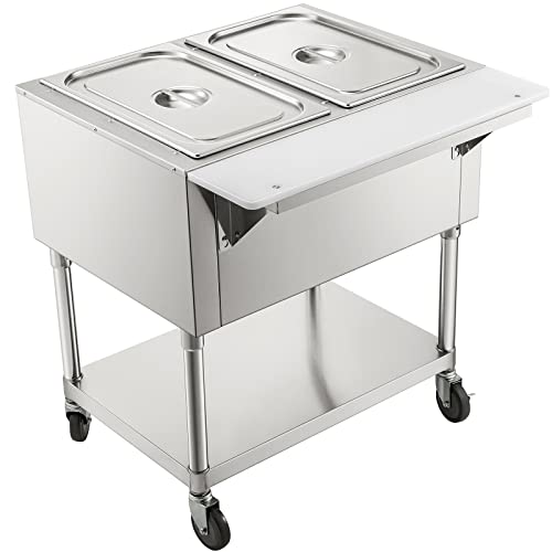 VEVOR Commercial Electric Food Warmer, 2-Pot Steam Table Food Warmer, Features 0-100℃ Adjustable Temp, Movable Professional Stainless Steel Table with ETL Certification for Catering and Restaurants - size: 2-Pot