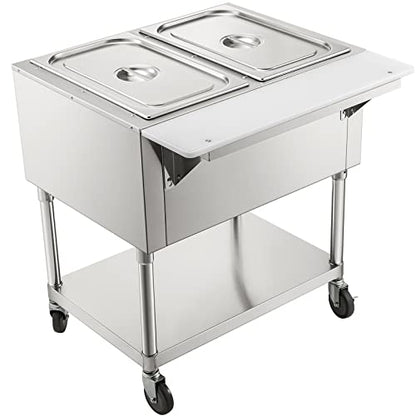 VEVOR Commercial Electric Food Warmer, 2-Pot Steam Table Food Warmer, Features 0-100℃ Adjustable Temp, Movable Professional Stainless Steel Table with ETL Certification for Catering and Restaurants - size: 2-Pot