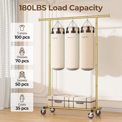 HYSEYY Clothes Rack, Clothing Rack for Hanging Clothes, Rolling Garment Rack Sturdy Coat Rack Portable Wardrobe Rack Metal Closet Rack for Bedroom Laundry Living Room, Gold - color: Gold
