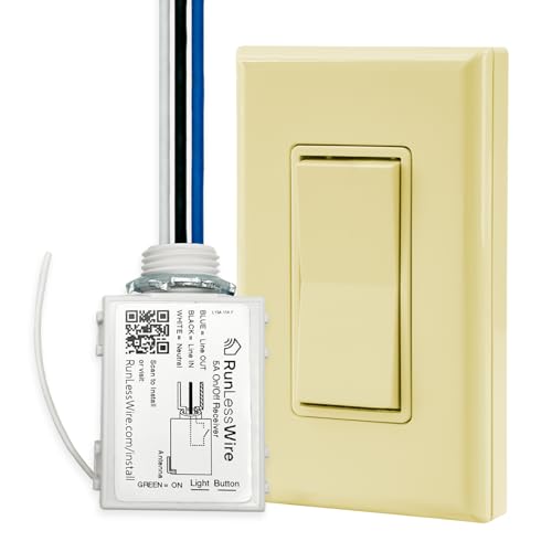 RunLessWire Single Battery-Free Wireless Light Switch Kit - Ivory - color: Ivory, size: Single Kit: 1 Switch Controls 1 Receiver