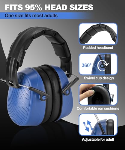 ZOHAN 019 Noise Cancelling Headphones for Adult - NRR 28dB Hearing Protection for Working, Shooting, Mowing, Autism - color: 1 Pack-blue