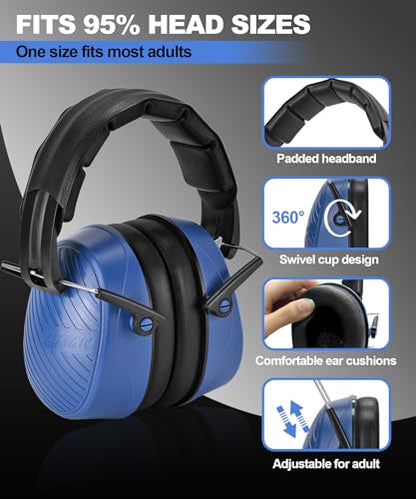 ZOHAN 019 Noise Cancelling Headphones for Adult - NRR 28dB Hearing Protection for Working, Shooting, Mowing, Autism - color: 1 Pack-blue