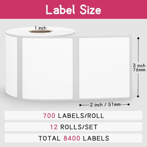 12 Rolls 3" x 2" Direct Thermal Shipping Labels for Small Business Supplies - size: 3" x 2" - 12 Rolls