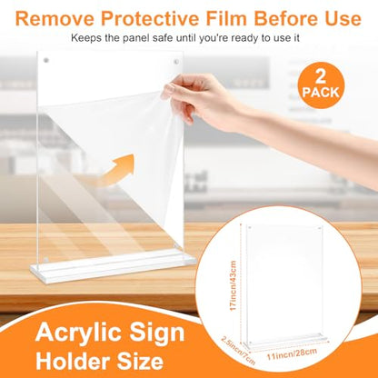 11x17 Acrylic Sign Holder Table Top with Magnetic Corners, 2-Pack – Quick Change Display Stand for Menus, Posters and Ads, Restaurant, Office, Events, Retail, Large Size