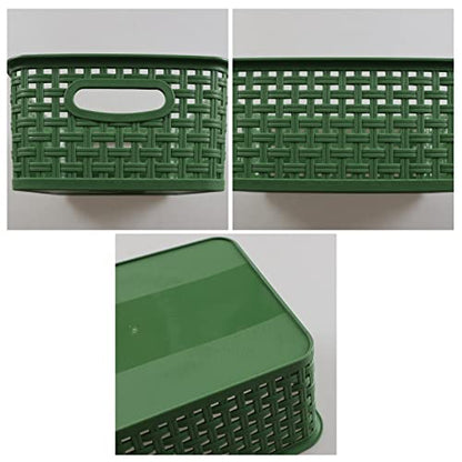 Plastic Kitchen Basket, Woven Storage Baskets, 6 Packs Deep Green - color: Deep Green