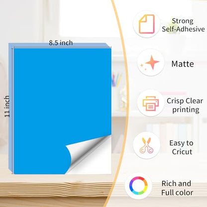Printable Sticker Paper, 20 Sheets Blue Printable Sticker Paper, Laser/Inkjet Printing- Matte Blue, Letter Size (8.5" x 11") - color: Blue, size: 8.5" x 11"