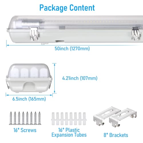 LEONLITE 2-Pack 4FT 4-Tube Vapor Tight Fixture, G13 Base, Max 600W