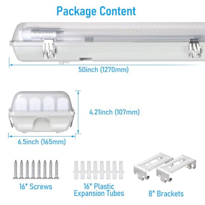 LEONLITE 2-Pack 4FT 4-Tube Vapor Tight Fixture, G13 Base, Max 600W