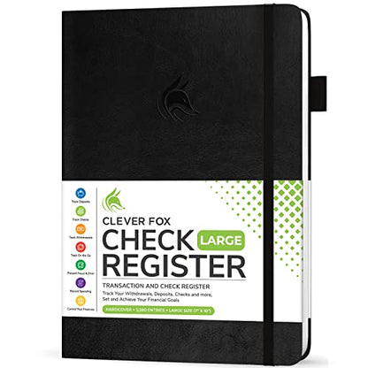 Clever Fox Check Register Book, Checkbook Ledger, 7x10 Black - color: Black, size: Smaller than A4 (7" x 10")