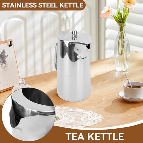 Stainless Steel Pitcher, 2L Coffee Pitcher Metal Water Pitcher Large Capacity Water Kettle with Lid Juice Cold Beverage Jug for Home Restaurant