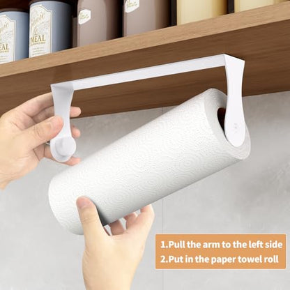 Paper Towel Holder Under Cabinet, Wall Mount,Adhesive or Drilling, White - color: White