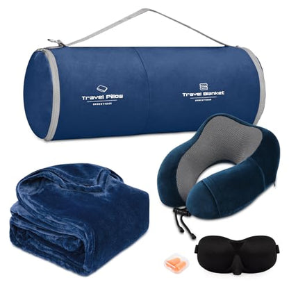 urnexttour Travel Pillow and Blanket Set Neck Pillow Airplane Foam Blue - color: A-blue
