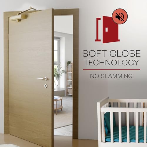 PrimeWare DC-600 Adjustable Automatic Door Closers for Home | Soft Close, No Slam | Residential and Commercial Door Closer | Level 1-6 | for Doors Weighing 30-300 lbs | Hydraulic Door Spring - Gold - size: Level 1-6, style: Gold