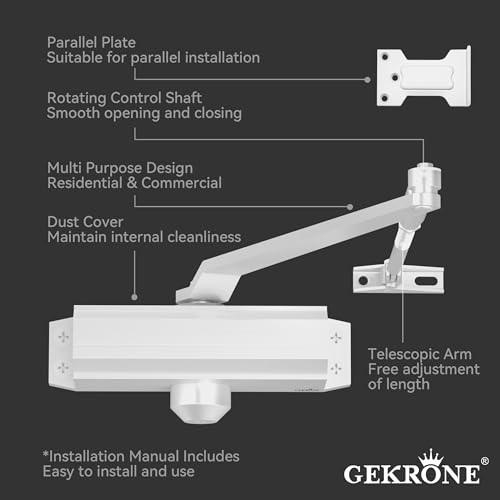 Automatic Door Closer Heavy Duty Spring Size 2 Hydraulic Aluminum Alloy UL 3-Hour Fire Rating Surface Mounted Residential Commerical Door Closures Adjustable Speed Door Weights 88-144 Lbs - size: Model 165 White-Door Weight 88-144 Lbs