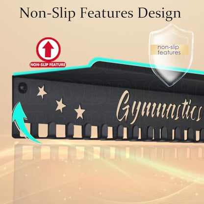 iBobbish Metal Medal Hanger Display,Non-Slip Trophy Shelf with 20 Hooks,Wall Mount,Heavy Duty,Non-Bent,Holds 22-33lbs,for Gymnastics,Race,Soccer,Swim - color: Black, style: NON-SLIP Gymnastics 6 Stars