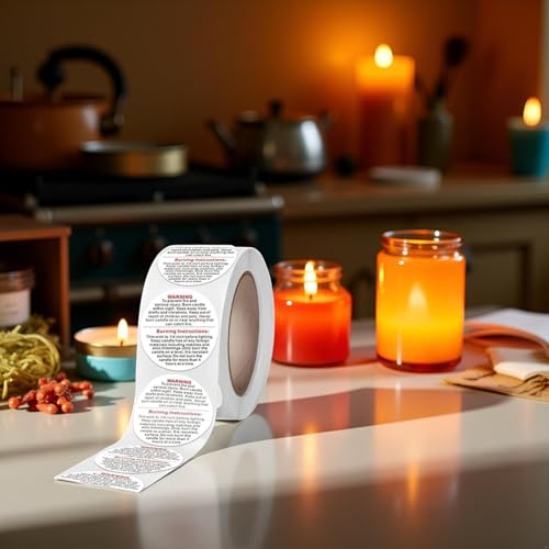 500Pcs White Candle Warning Labels, Candle Jar Container Stickers Candle Safety Stickers for Candle Making DIY Candle Jars and Tins Crafting Arts
