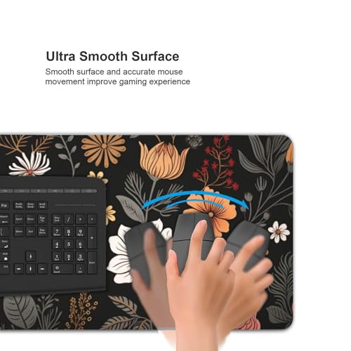 35.4 x 15.7 in, Waterproof XXL Large Mouse Pad for Desk, Extended Keyboard Mouse Mat for Computer Office, Big Laptop Mouse pad, Gaming Pc-Boho Flowers - color: Boho Flowers Black