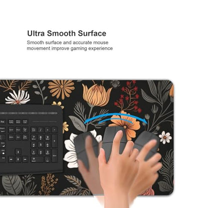 35.4 x 15.7 in, Waterproof XXL Large Mouse Pad for Desk, Extended Keyboard Mouse Mat for Computer Office, Big Laptop Mouse pad, Gaming Pc-Boho Flowers - color: Boho Flowers Black