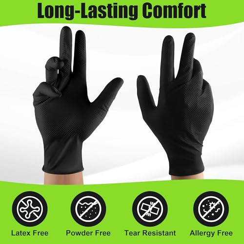 TREEGO Black 10 Mil Diamond Grip Nitrile Gloves Case, Large, 1000 Count - color: 1000 Black, size: Large