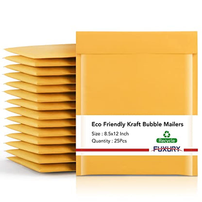 Fuxury Kraft Bubble Mailers 8.5x12 Inch Self Seal Padded Envelopes 25 Pack - color: Yellow, size: 8.5x12" 25PC