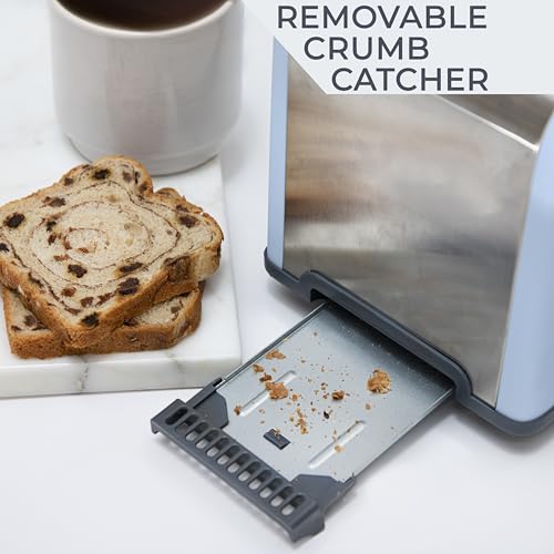 Rae Dunn Toaster, Stainless Steel 2 Slice Square Toaster, Wide Slot with 5 Browning Levels, with Bagel, Defrost and Cancel Options (Baby Blue) - color: Baby Blue