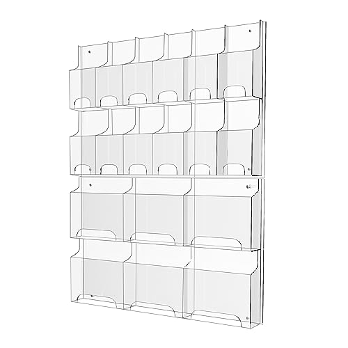 Acrylic Brochure Pamphlet Holder, 6 Magazine Holders and 12 Pamphlet Holders, Clear Brochure Display Holder Wall Mount, Trifold Flyer Rack, Literature Storage Rack for Home, Offices, Waiting Room