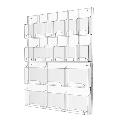 Acrylic Brochure Pamphlet Holder, 6 Magazine Holders and 12 Pamphlet Holders, Clear Brochure Display Holder Wall Mount, Trifold Flyer Rack, Literature Storage Rack for Home, Offices, Waiting Room