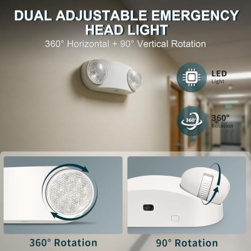 4PK LED Emergency Lights, Commercial Emergency Lighting for Business, Power Outages, Offices, with Backup Battery (90 Minutes), Wall Mount, Hard Wired, 120-277V, Fire Resistant (94V-0) UL White