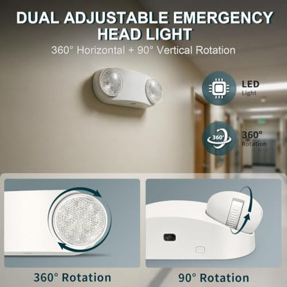 4PK LED Emergency Lights, Commercial Emergency Lighting for Business, Power Outages, Offices, with Backup Battery (90 Minutes), Wall Mount, Hard Wired, 120-277V, Fire Resistant (94V-0) UL White