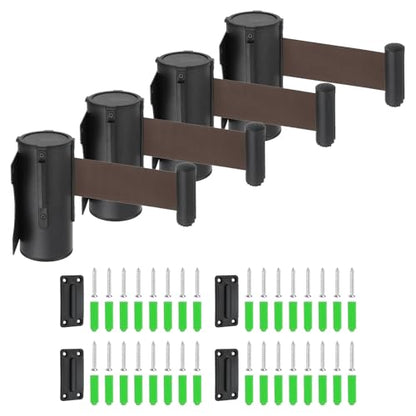MECCANIXITY Wall Mount Retractable Belt Barrier 6.56ft Crowd Control Belts - color: Black/Brown, size: 6.56 ft